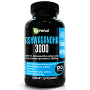 Be Herbal Premium Organic Ashwagandha 3000mg with Black Pepper  - Stress Relief, Anti Anxiety, Cortisol Manager and Adrenal Support Supplement - 120 Capsules