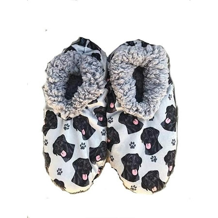 Image of Comfies Womens Black Labrador Dog Slippers - Sherpa Lined Animal Print Booties