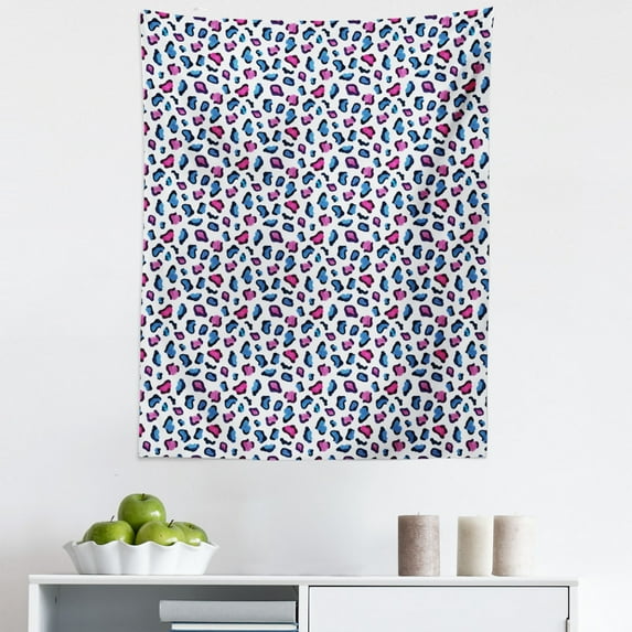 Camo Tapestry, Exotic Safari Animal Skin Pattern in Watercolors Leopard Jaguar, Fabric Wall Hanging Decor for Bedroom Living Room Dorm, 5 Sizes, Blue Pink and Black, by Ambesonne