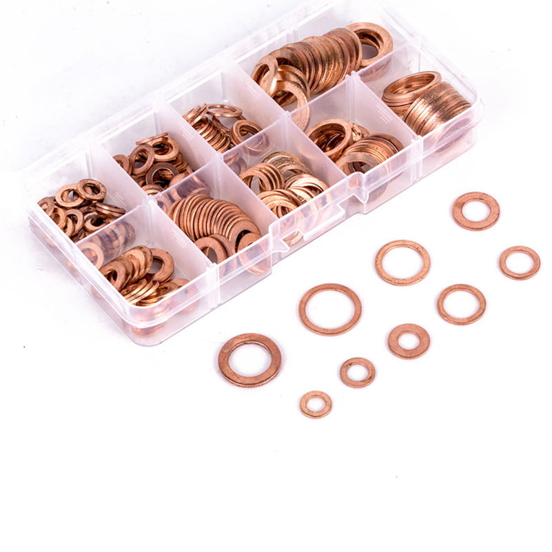Copper Aluminum Solid Crush Washers Assorted Set Seal Flat Ring Gasket with Box 