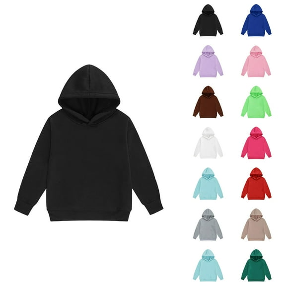 Kids Basic Hoodie Long Sleeve Fall Winter Casual Plain Hooded Sweatshirt for Boys Girls Children Pullover Tops