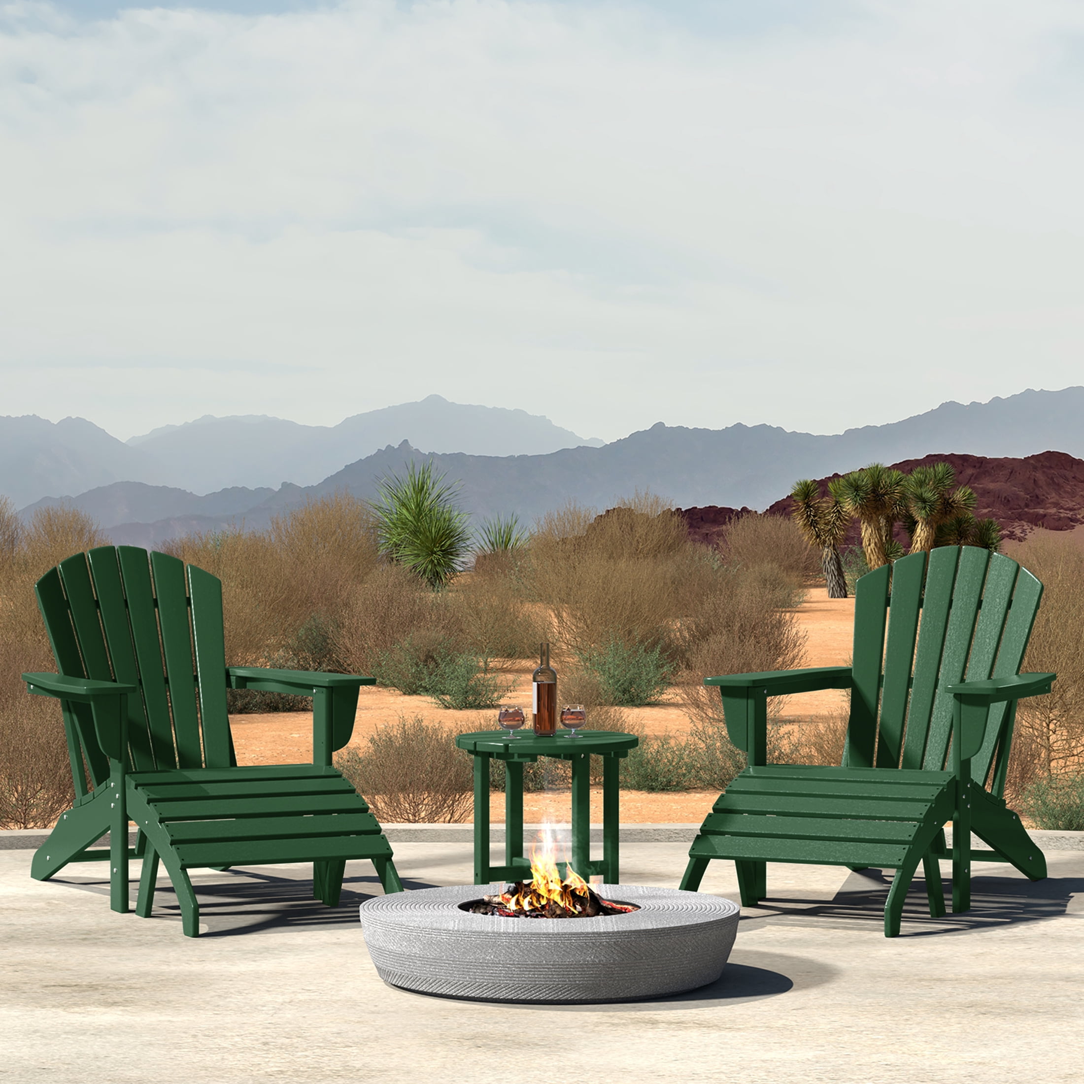 WestinTrends Dylan Outdoor Adirondack Chair With Ottoman And Side Table 5-Piece Set, Dark Green