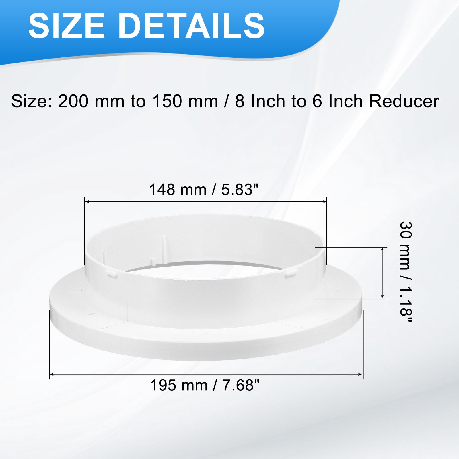 Uxcell 8 to 6 Inch Duct Reducer, 1Pcs ABS Air Duct Adapter HAVC Pipe Connector Dryer Vent Adapter Increaser Reducer for Inline Ventilation System, White (150mm to 100mm)