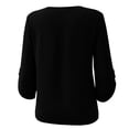 thumbnail image 7 of Xaqiouau Women's Solid Color Round Neck Three-Quarter Sleeve Pullover Linen Blend Lightweight Breathable Summer Casual Blouse Black XXL, 7 of 7