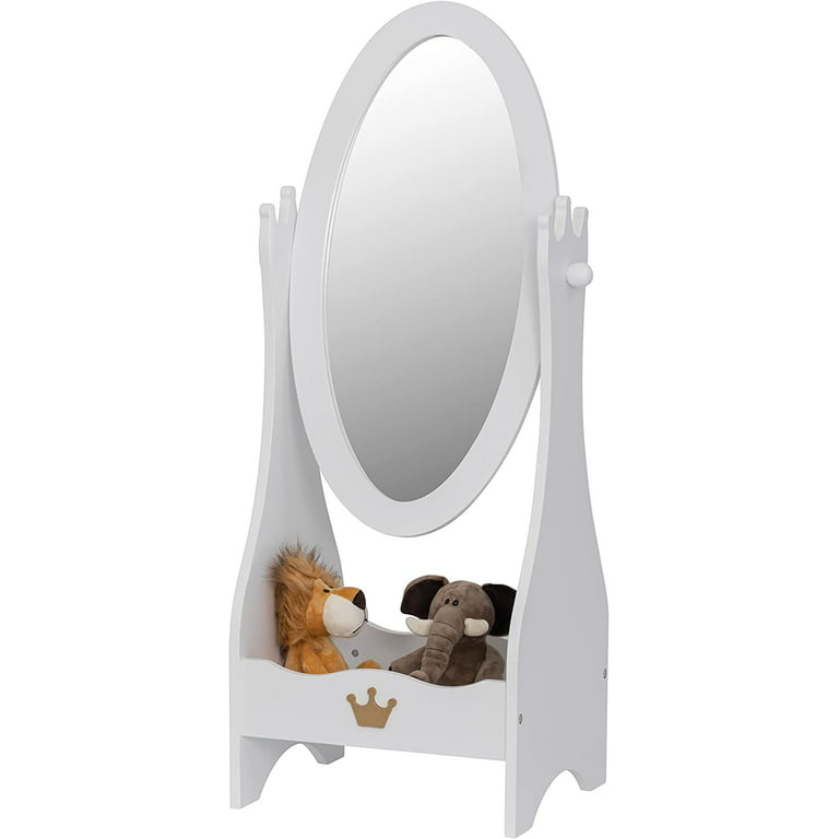 Costzon Kids Full Length Mirror, Princess Floor Free Standing Mirror  w/Storage Shelf, 360 Degree Rotatable Oval Dressing Mirror w/Cute Crown  Pattern