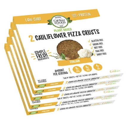 Cali'flour Foods Gluten Free, Dairy Free Plant-Based Italian Cauliflower Pizza Crusts - Vegan - 5 Boxes - (10 Total Crusts, 2 Per