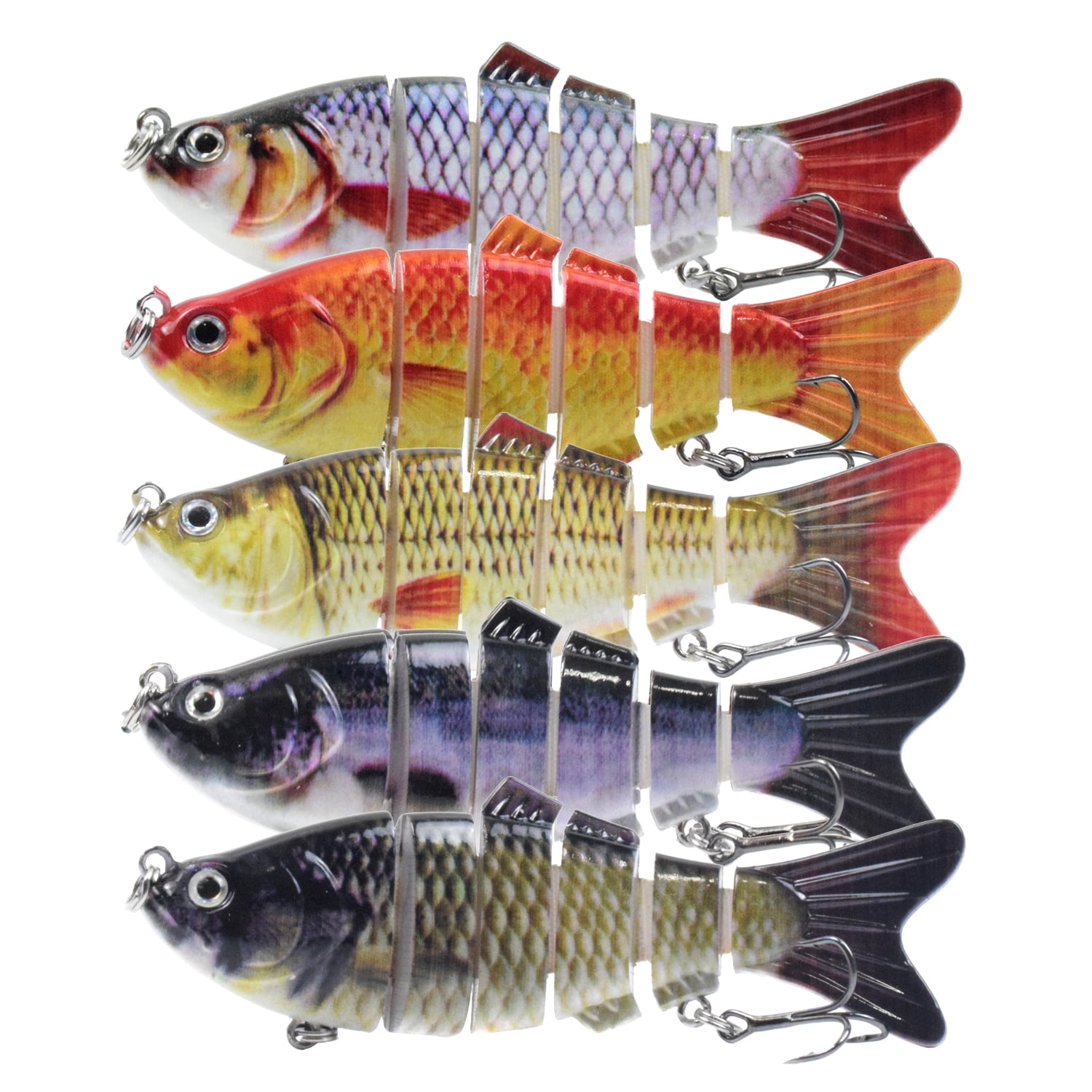 Lixada 5pcs Bass Fishing Lures 4 Inch 6 Segment Multi Jointed Swimbait