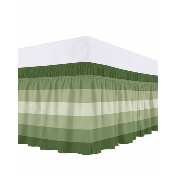 Sage Green Bed Skirt King Size 18 Inch Drop, Ombre Stripe Wrap Around Dust Ruffle Bedskirts, Wrinkle & Fade Resistant Easy Fit Bedskirt with Adjustable Elastic