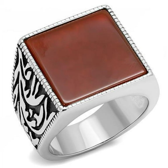 Luxe Jewelry Designs Men's Stainless Steel Ring with Siam Semi Precious Agate Stone - Size 10