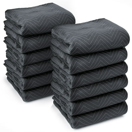 Sure-Max 12 Moving & Packing Blankets - Ultra Thick Pro - 72  x 40  - Professional Quilted Shipping Furniture Pads Black