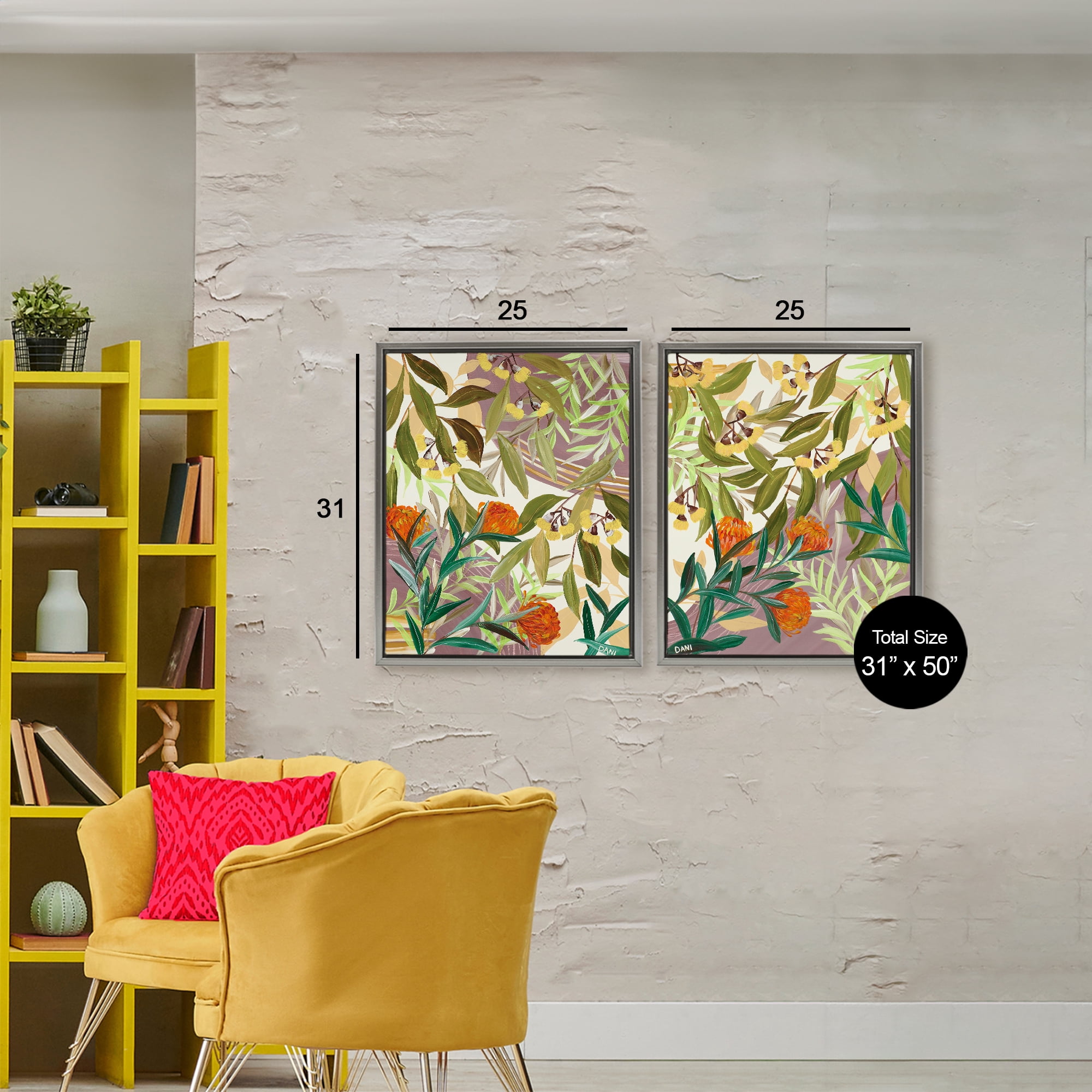 Stupell Industries Walk With Me Botanicals 2 Piece Gray Framed Floater Canvas Set, design by Dani Heyward