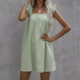 thumbnail image 4 of Summer Fashion Dresses for Women 2024 Plus Size Camisole Skirt Loose Ruffled Solid Color Cotton Linen Dress, 4 of 9
