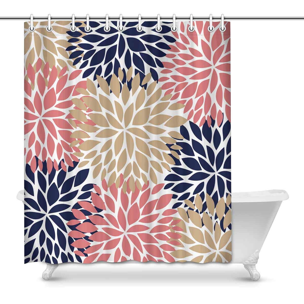 navy blue and coral shower curtain