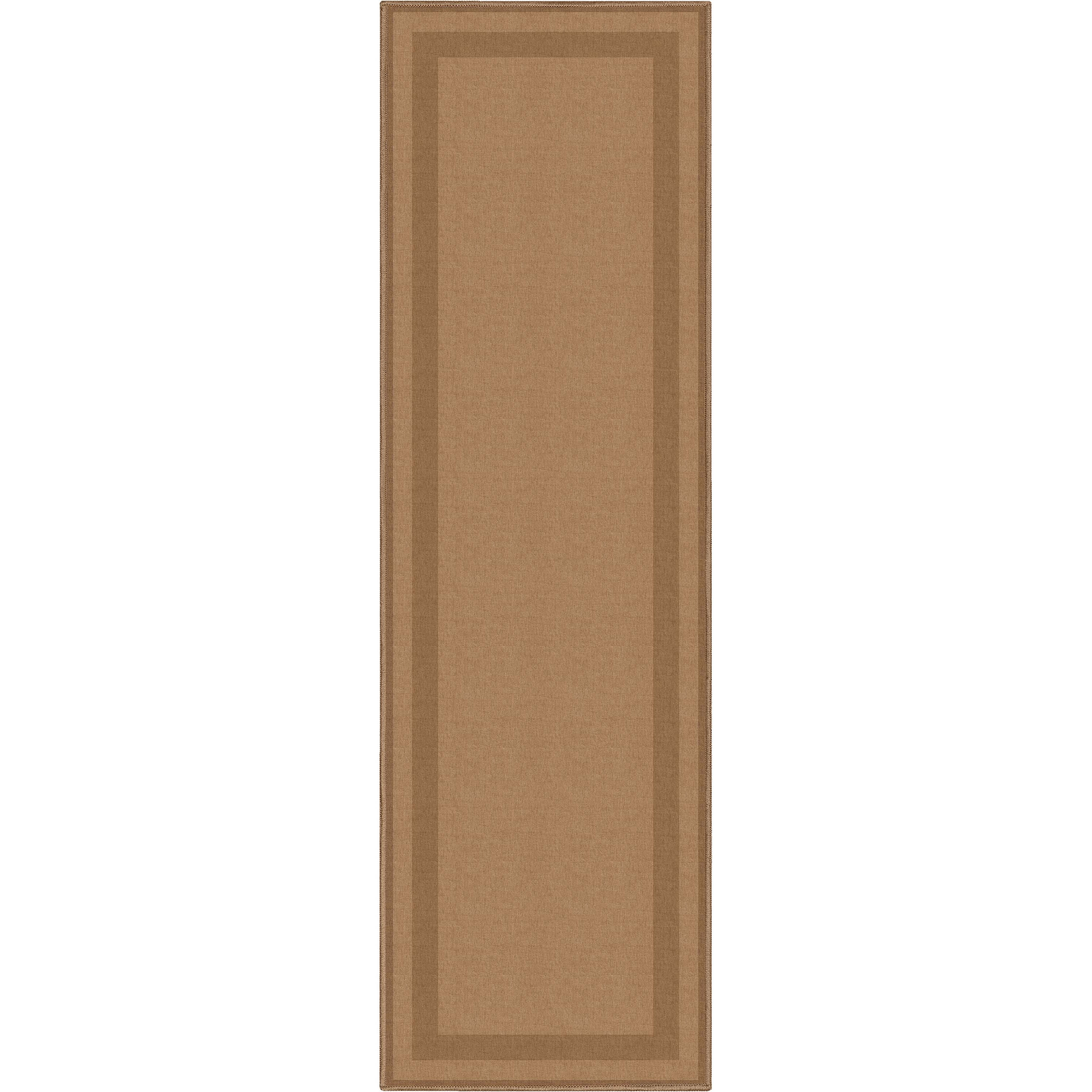 Well Woven Modern Plain Border Brown Flat Pile Easy to Clean 2'3" x 7'3" Runner Rug for Living Room Stairs Hallway and Kitchen