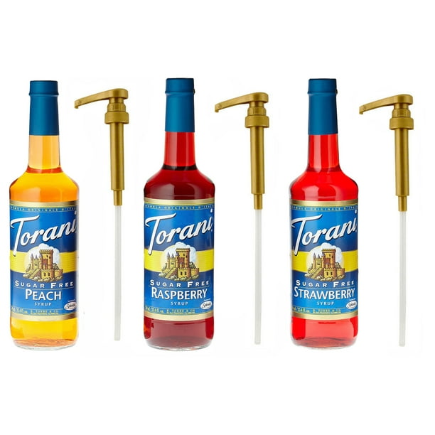 Torani Syrup Sugar Free Raspberry, Strawberry and Peach 25.4 oz (3 pack