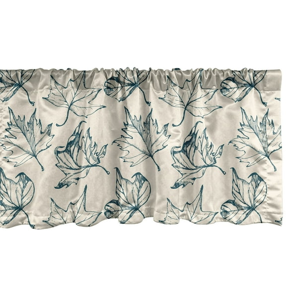 Ambesonne Sketch Window Valance, Hand Drawn Botany Motifs, 54" X 18", Dark Teal and Eggshell