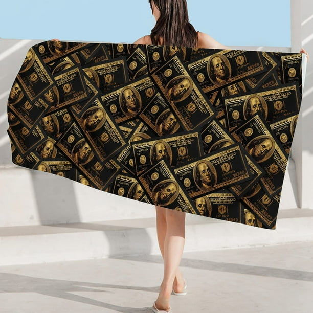 Xsinufn Black and Gold 100 Dollar Bill Large Funny Beach Towels One
