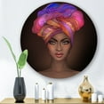 thumbnail image 2 of Designart 'African American Woman Portrait with Turban VI' Modern Circle Metal Wall Art 23x23 - Disc of 23, 2 of 5