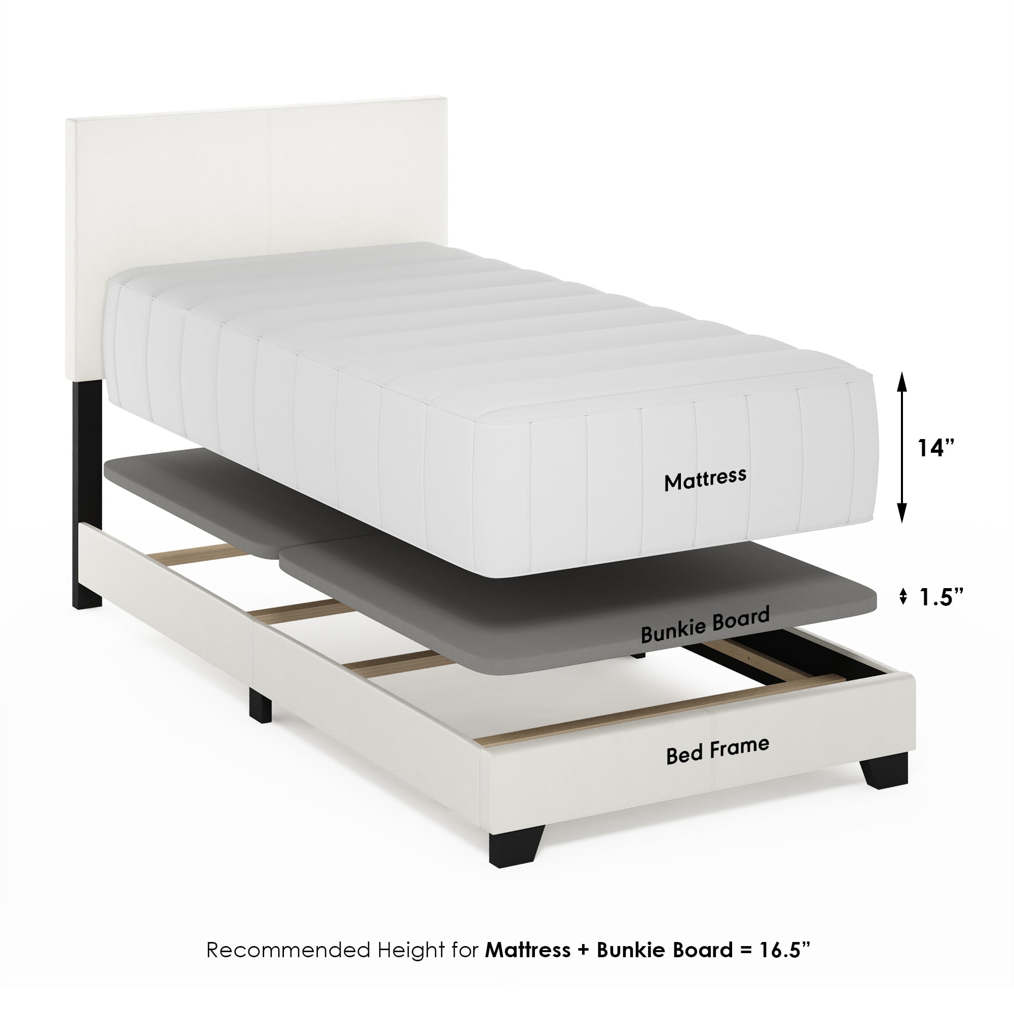 Furinno Pessac Upholstered Bed Frame, White PU Leather, Twin XL