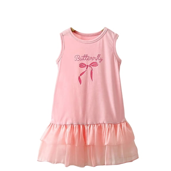 MEZZALL Girls Summer Dress Cute Bowknot Patchwork Sleeveless Vest A-Line For Toddler Kids O-Neck Trendy Dresses