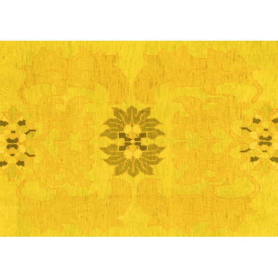 Ahgly Company Machine Washable Indoor Rectangle Abstract Yellow Modern Area Rugs, 7' x 10'