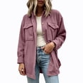 thumbnail image 2 of Mifsaly Womens Waffle Knit Shacket Lapel Collar Button Down Long Sleeve Shirt Jacket Relaxed Fit Work Office Daily Casual Fall Outerwear Pink,S, 2 of 7