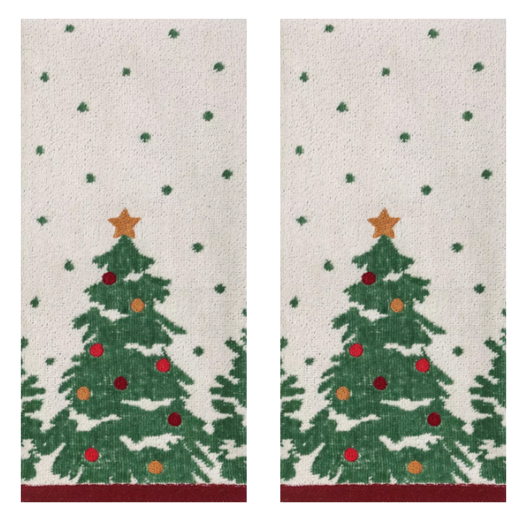 St Nicholas Christmas Tree Bath Hand Towels Embroidered Ornaments 2 Pieces Cotton