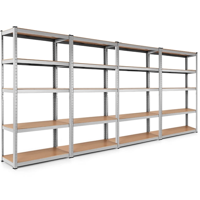 Costway 4PCS 72"Heavy Duty Steel 5 Level Garage Shelf Storage Adjustable Shelves Silver