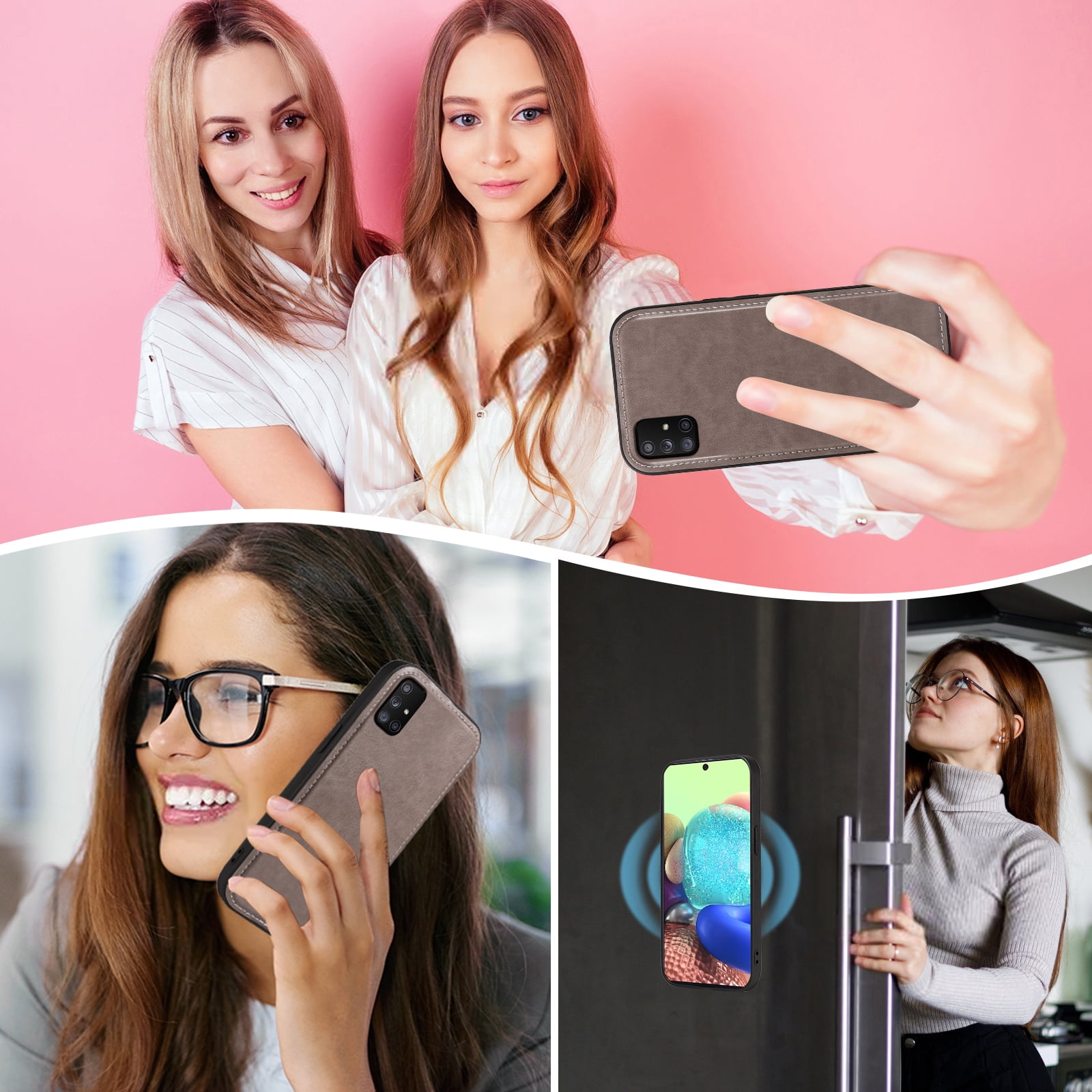 Asuwish Phone Case for Samsung Galaxy A71 5G Zipper Wallet Detachable Cell Cover with Tempered Glass Screen Protector Crossbody Lanyard Strap Flower Flip Card Holder A 71 G5 71A S71 Women Girls Gray