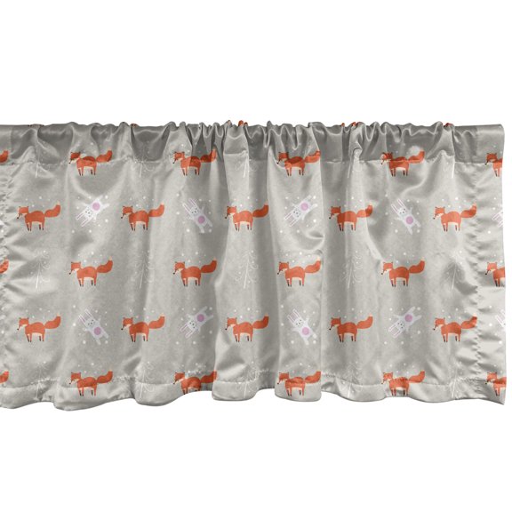 Ambesonne Winter Valance Pack of 2, Forest Animals Having Fun, 54"X18", Pearl and Vermilion