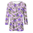 thumbnail image 4 of CYMMPU Flower Printed 3/4 Sleeve T-Shirts Loose Fit Blouses for Women Dressy Casual Round Neck Spring Tops Summer Trendy Shirts Pleated Dressy T-Shirts Purple L, 4 of 4