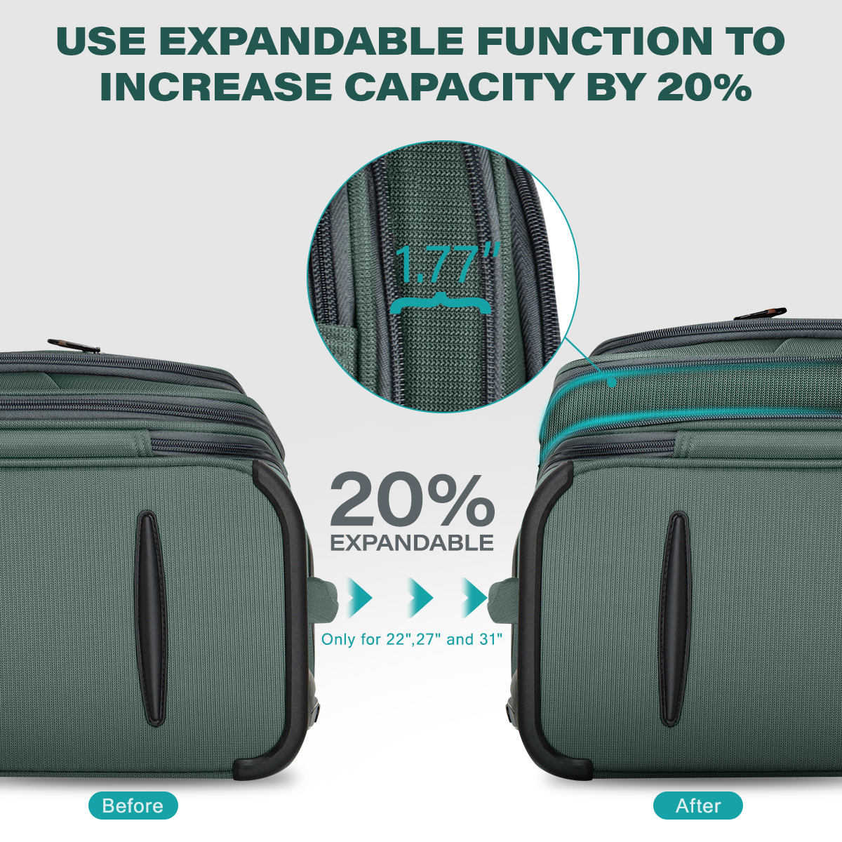 3 Piece Softside Luggage Set, Expandable Soft Shell Spinner Luggage with Front Opening, Lightweight Durable Suitcase TSA Lock Approved, 20"/26"/28", Grey(XJ1097)