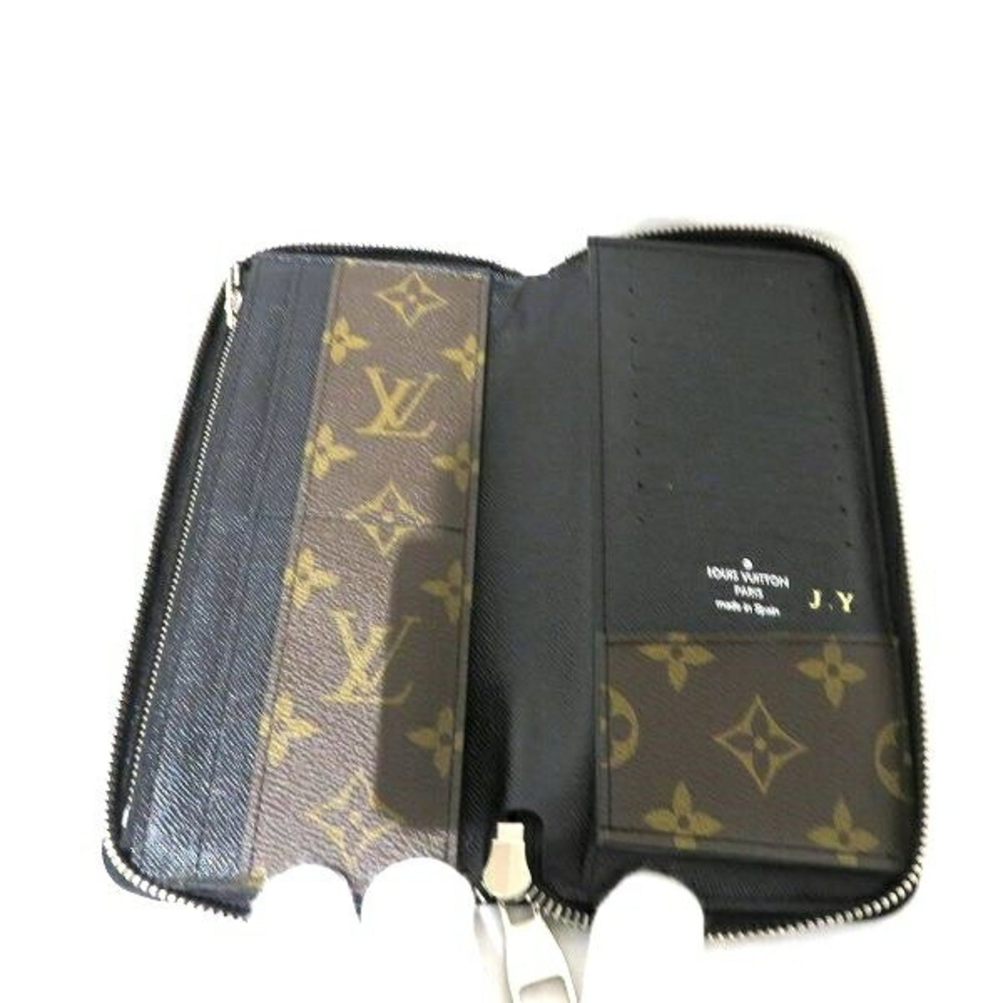 LOUIS VUITTON purse Ｍ60109 Macassar zippy wallet Vertical/Monogram Brown  black Used