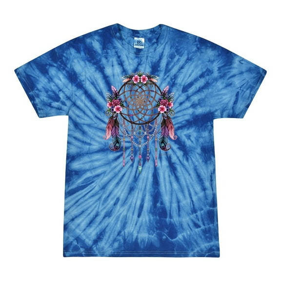 Wild Bobby, Dreamcatcher with Flowers, Pop Culture, Tie-Dye Tees, Spiral Royal, X-Large