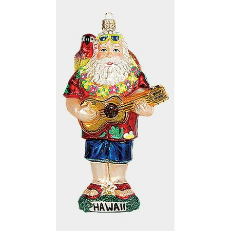 - Hawaiian Ukulele Playing Santa Polish Blown Glass Christmas Ornament Decoration