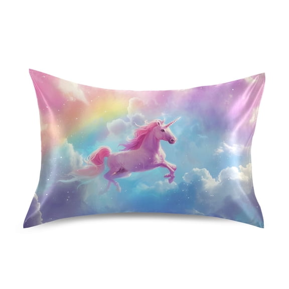 Pink Unicorn and Rainbow Pillowcases Soft Satin Pillow Covers Decorative Rectangle Envelope Closure for Women Men