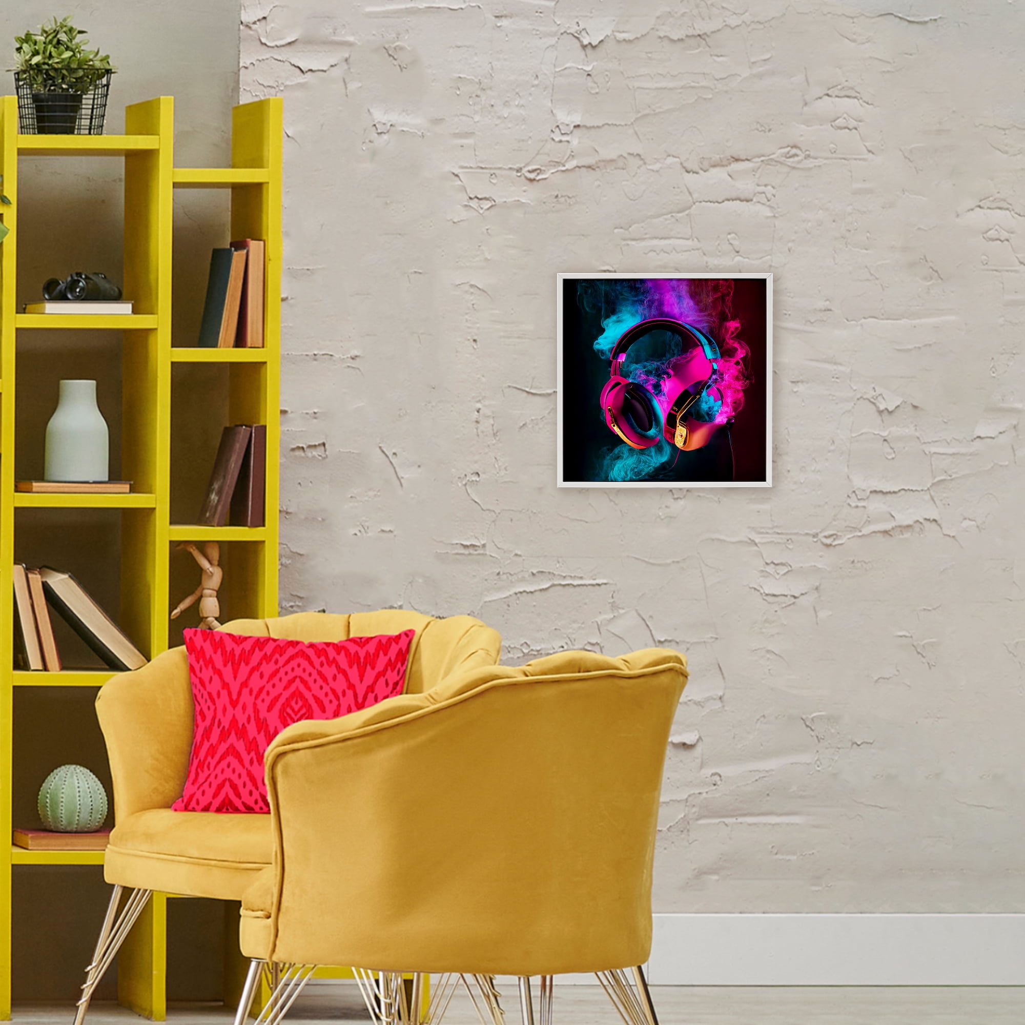 Power Play Pink & Blue Headphones White Framed Giclee Art, design by Sasha