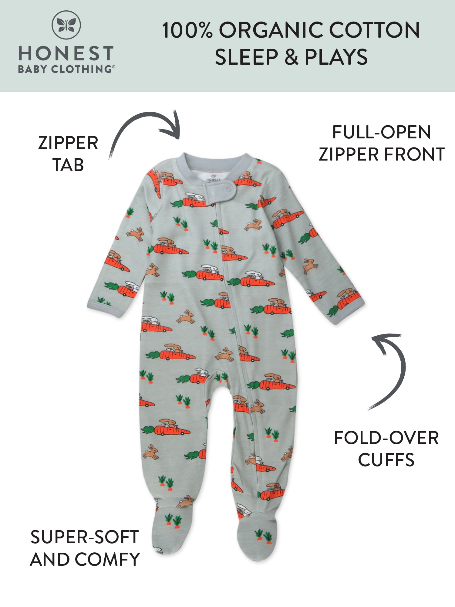 Honest Baby Clothing Organic Cotton Easter Baby Boy/Girl Sleep N Play, Sizes Newborn-9 Months