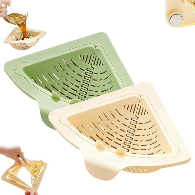 Magnetic Drainage & Filter Basket, Punch-Free Triangular Sink Strainer with Twist-Open Bottom, Kitchen Sponge Holder and Food Scraps Catcher