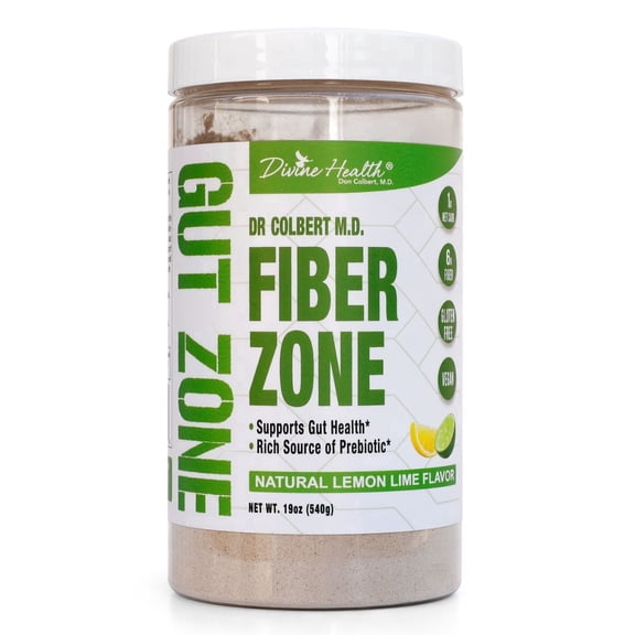 Dr. Colbert, MD Fiber Zone Powder | Lemon-Lime Flavor | Prebiotics | 6g Insoluble & Soluble Fiber | Psyllium Husk | Inulin | Recommended in Keto Zone Diet & Healthy Gut Zone | 19 oz | 60 Servings