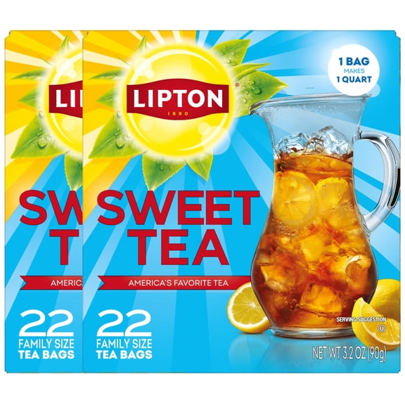 Lipton Southern Sweet Iced Tea Bags, Zero Calorie Family Size, 22 Count (Pack of 2, Total 44 Tea Bags)