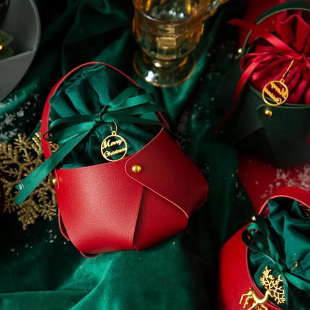 Bolsa de dulces de manzanas de Navidad, bolsas de regalos de Navidad para el hogar, vacaciones, bodas, árboles de Navidad Rojo Macarena Bolsas de terciopelo de Papá Noel