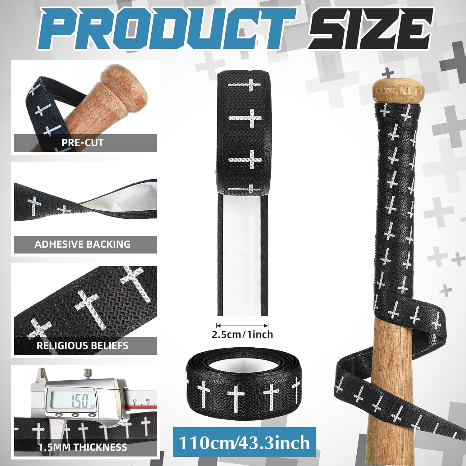 NestE-Christian Baseball Bat Grip Tapes 1.5mm Faith Cross Bat Grip Tape, Precut Full Adhesive Baseball Wrist Tape Scripture Design Non-Slip Religious Baseballs Grips Tapes