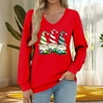 thumbnail image 7 of asdoklhq Crewneck Sweatshirt Women's Fashionable and Casual Loose Christmas V-neck Long Sleeved T-shirt Top Red S, 7 of 7