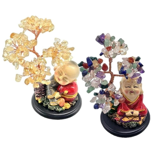 Paquete de 2 árboles de Dinero con Estatua de Monje Gloria Árbol de la suerte 13x9 cm