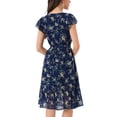 thumbnail image 3 of Vestido Midi de Invitada de Boda Floral con Cuello Cuadrado y Mangas de Volante para Mujeres INSPIRE CHIC en Azul L, 3 of 5