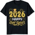 thumbnail image 2 of 100% Cotton 2026 Happy New Year Glitter T-Shirt Women Christmas Holiday Celebration Party Shirt Gold Sparkle Design Top, 2 of 5