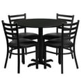 thumbnail image 3 of BizChair 36'' Round Black Laminate Table Set with X-Base and 4 Ladder Back Metal Chairs - Black Vinyl Seat, 3 of 4