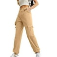 thumbnail image 5 of Kmdttou Cargo Pants Women Stretchy New Straight Tube Solid Color Button Multi Pocket Casual Drawstring Work Pants, 5 of 8