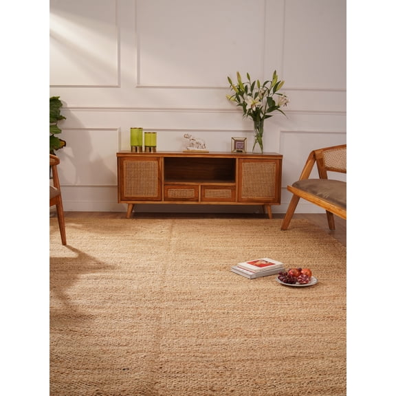 Rugsotic Carpets Hand Woven Jute Eco-Friendly 4'x6' Area Rugs Rectangle Light Brown Solid High Pile Natural Fiber Outdoor Indoor Handmade Rug for Living Room, Bedroom J00008